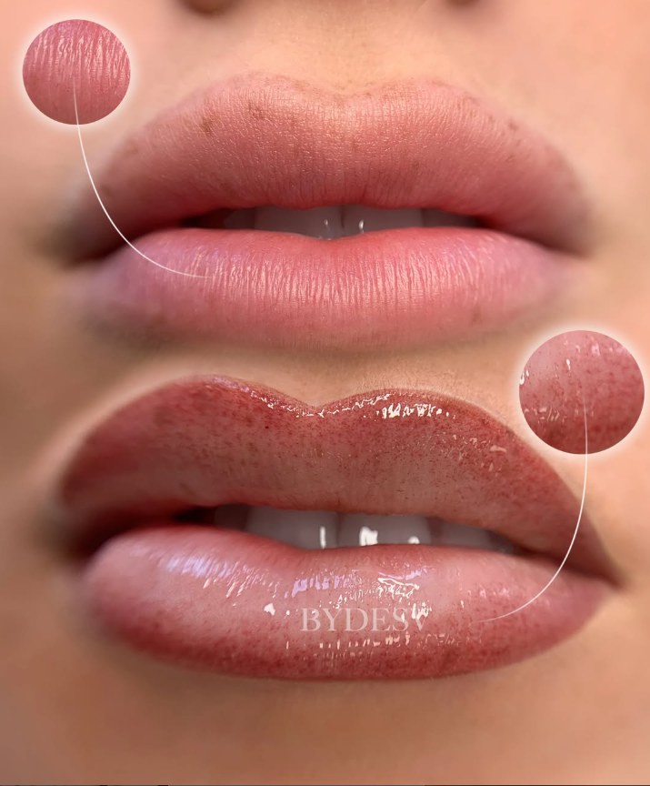 Ombré lipblush resultaat met detailopnames van het pigment